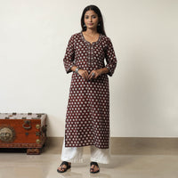 Maroon - Jahota Block Printed Cotton Straight Kurta 12