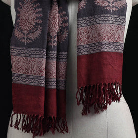 Handwoven Merino Wool Natural Dyed Hand Block Bagh Print Stole 09