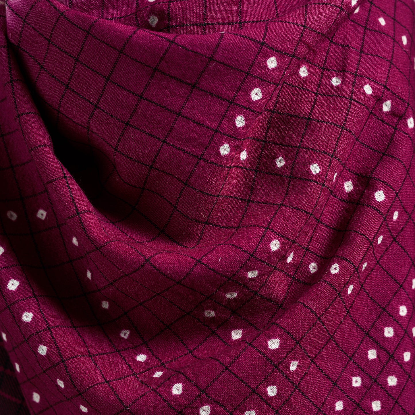 Kutch Handwoven Clamp Dyed Checks Bandhani Merino Wool Shawl 08