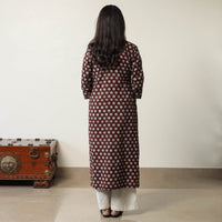 Maroon - Jahota Block Printed Cotton Straight Kurta 12