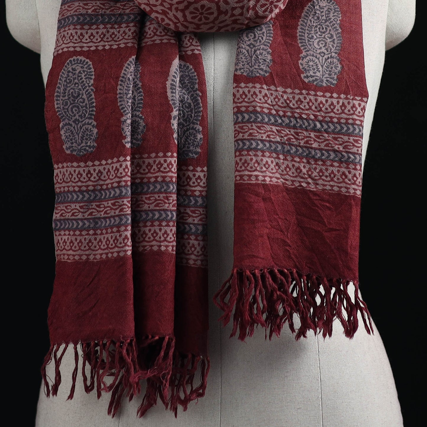 Handwoven Merino Wool Natural Dyed Hand Block Bagh Print Stole 10