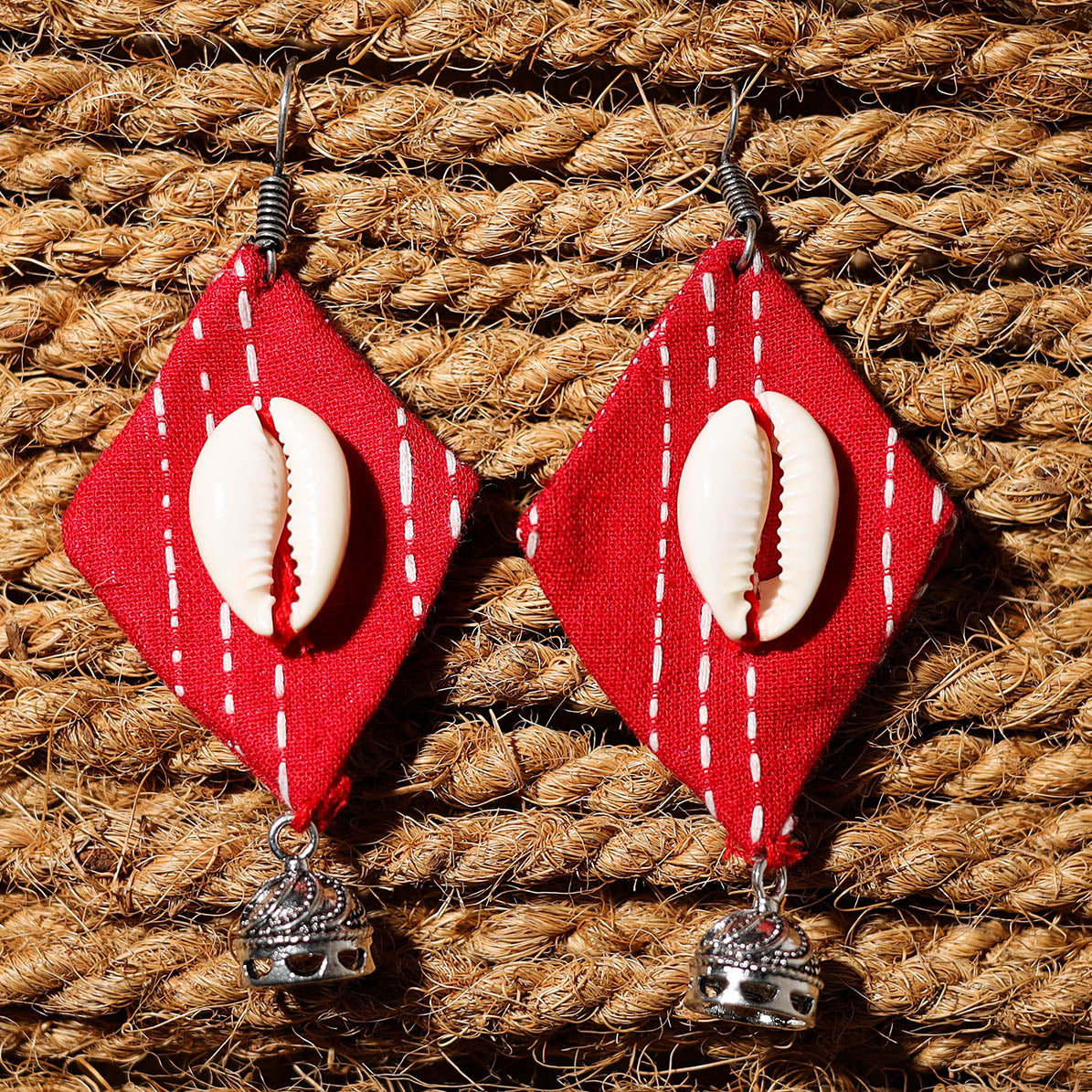 Red - rasha handcrafted gs & shell work fabart earrings