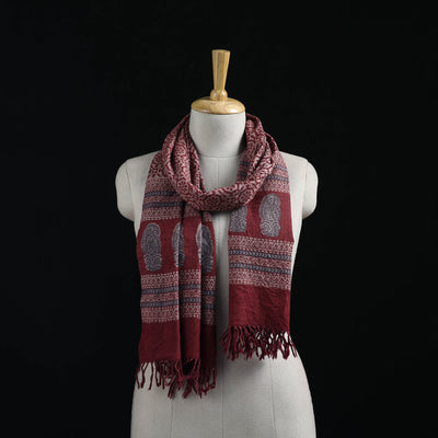 Handwoven Merino Wool Natural Dyed Hand Block Bagh Print Stole 10