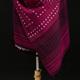 Kutch Handwoven Clamp Dyed Checks Bandhani Merino Wool Shawl 08
