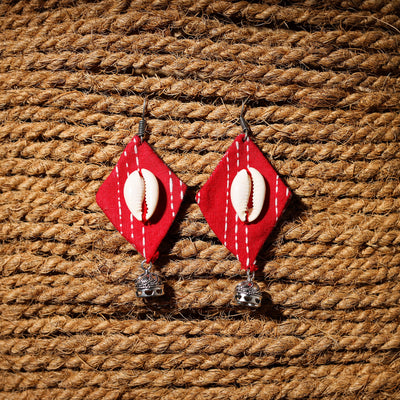Red - rasha handcrafted gs & shell work fabart earrings