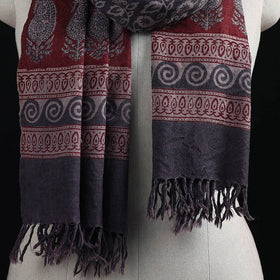 Handwoven Merino Wool Natural Dyed Hand Block Bagh Print Stole 11