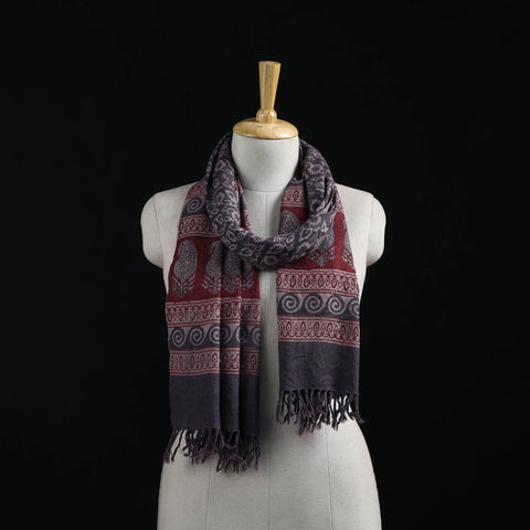 Handwoven Merino Wool Natural Dyed Hand Block Bagh Print Stole 11