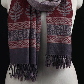 Handwoven Merino Wool Natural Dyed Hand Block Bagh Print Stole 12
