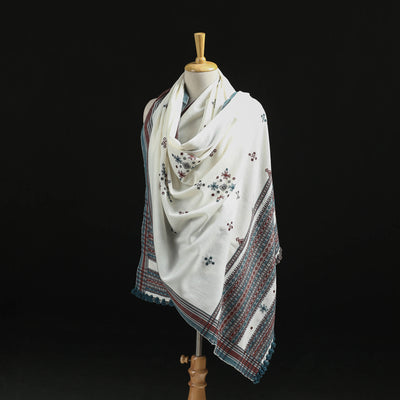 Kutch Handwoven Mirror Work Chomuk Buta Acrylic Wool Shawl 05