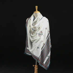 Kutch Handwoven Mirror Work Chomuk Buta Acrylic Wool Shawl 05