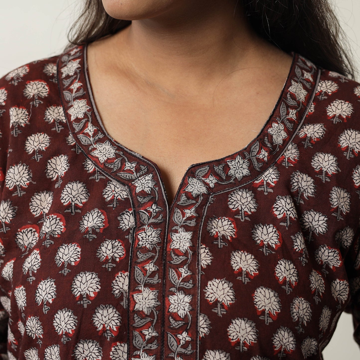 Maroon - Jahota Block Printed Cotton Straight Kurta 12