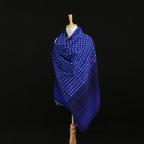 Kutch Handwoven Clamp Dyed Checks Bandhani Merino Wool Shawl 09