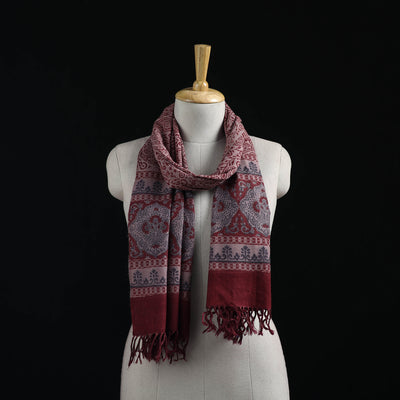 Handwoven Merino Wool Natural Dyed Hand Block Bagh Print Stole 13