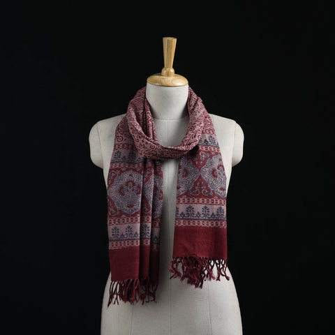 Handwoven Merino Wool Natural Dyed Hand Block Bagh Print Stole 13