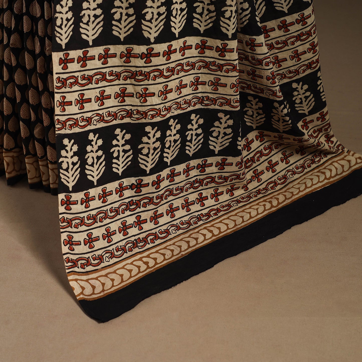 Black - mul cotton hand bagru saree 14 - handcrafted