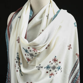 Kutch Handwoven Mirror Work Chomuk Buta Acrylic Wool Shawl 05