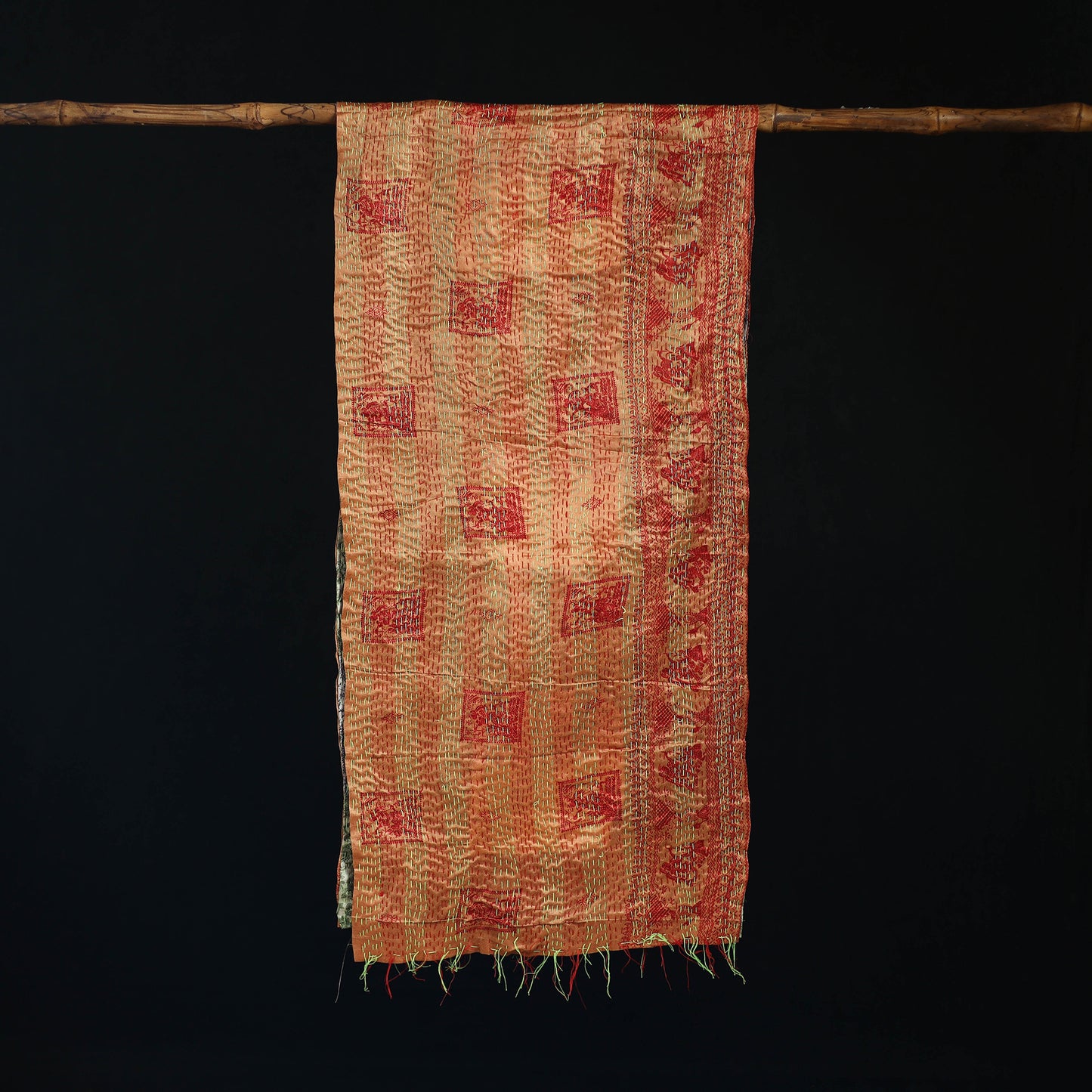 Bengal Kantha Handwork Patchwork Reversible Silk Stole 204