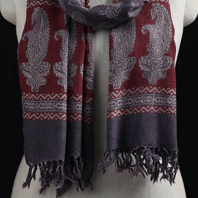 Handwoven Merino Wool Natural Dyed Hand Block Bagh Print Stole 14