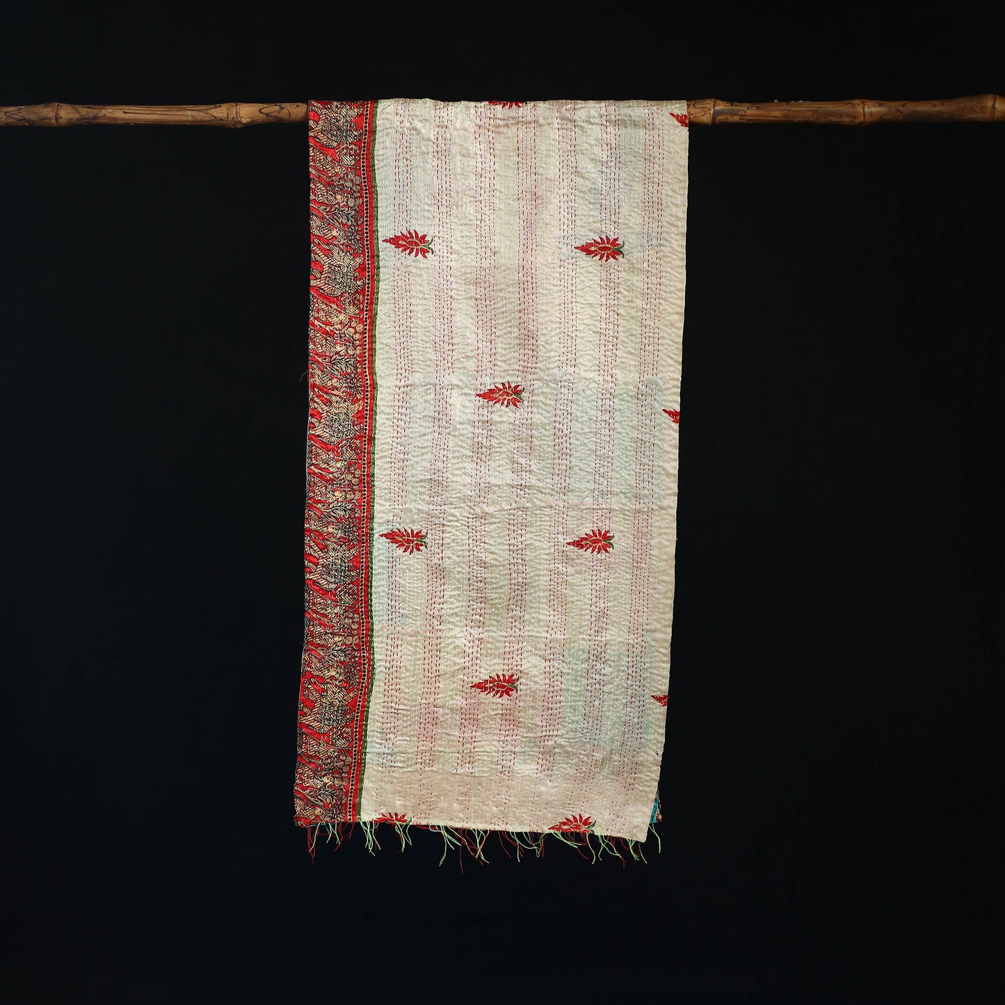 Bengal Kantha Handwork Patchwork Reversible Silk Stole 203