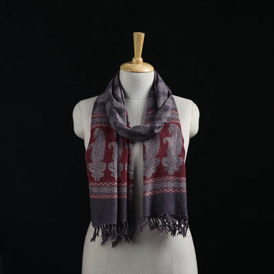 Handwoven Merino Wool Natural Dyed Hand Block Bagh Print Stole 14