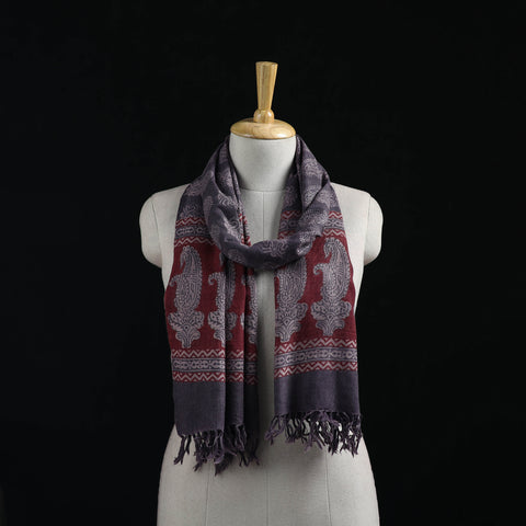Handwoven Merino Wool Natural Dyed Hand Block Bagh Print Stole 14
