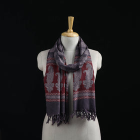 Handwoven Merino Wool Natural Dyed Hand Block Bagh Print Stole 14