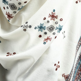 Kutch Handwoven Mirror Work Chomuk Buta Acrylic Wool Shawl 05