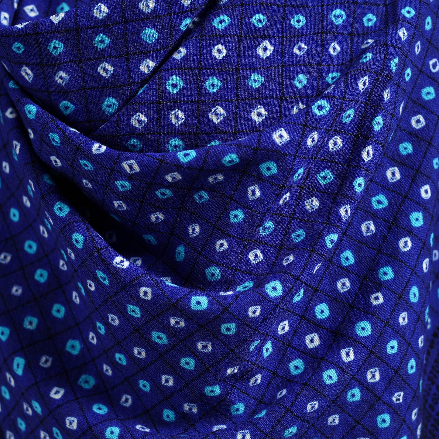 Kutch Handwoven Clamp Dyed Checks Bandhani Merino Wool Shawl 09