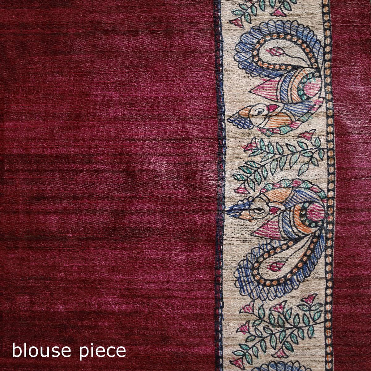 Purple - Madhubani Handpainted Pure Ghicha Tussar Silk Handloom Saree 03