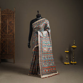 Multicolor - Madhubani Handpainted Pure Ghicha Tussar Silk Handloom Saree 04