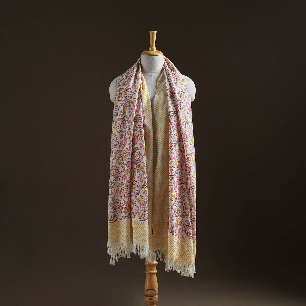 Floral Sanganeri Print Pure Merino Wool Handwoven Shawl 02