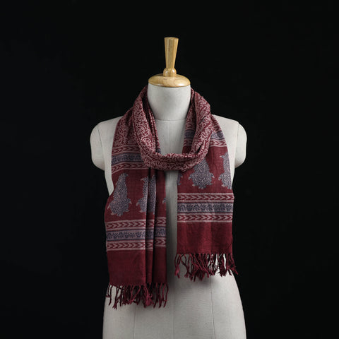 Handwoven Merino Wool Natural Dyed Hand Block Bagh Print Stole 15