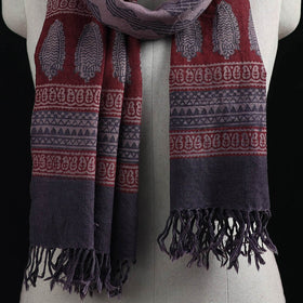 Handwoven Merino Wool Natural Dyed Hand Block Bagh Print Stole 16