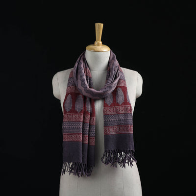Handwoven Merino Wool Natural Dyed Hand Block Bagh Print Stole 16