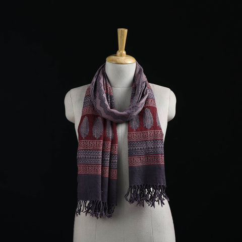 Handwoven Merino Wool Natural Dyed Hand Block Bagh Print Stole 16