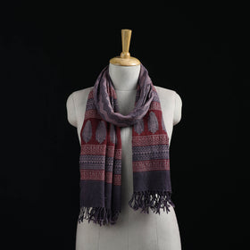 Handwoven Merino Wool Natural Dyed Hand Block Bagh Print Stole 16