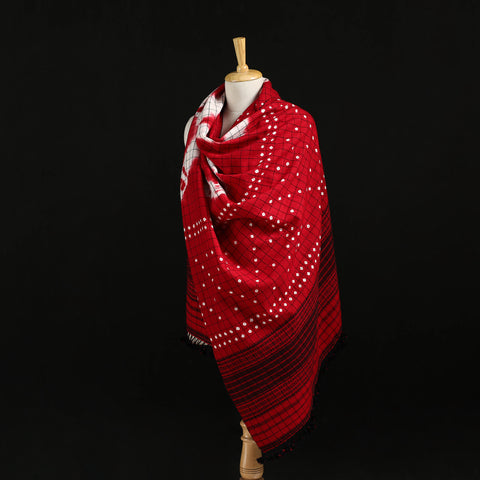 Kutch Handwoven Clamp Dyed Checks Bandhani Merino Wool Shawl 10