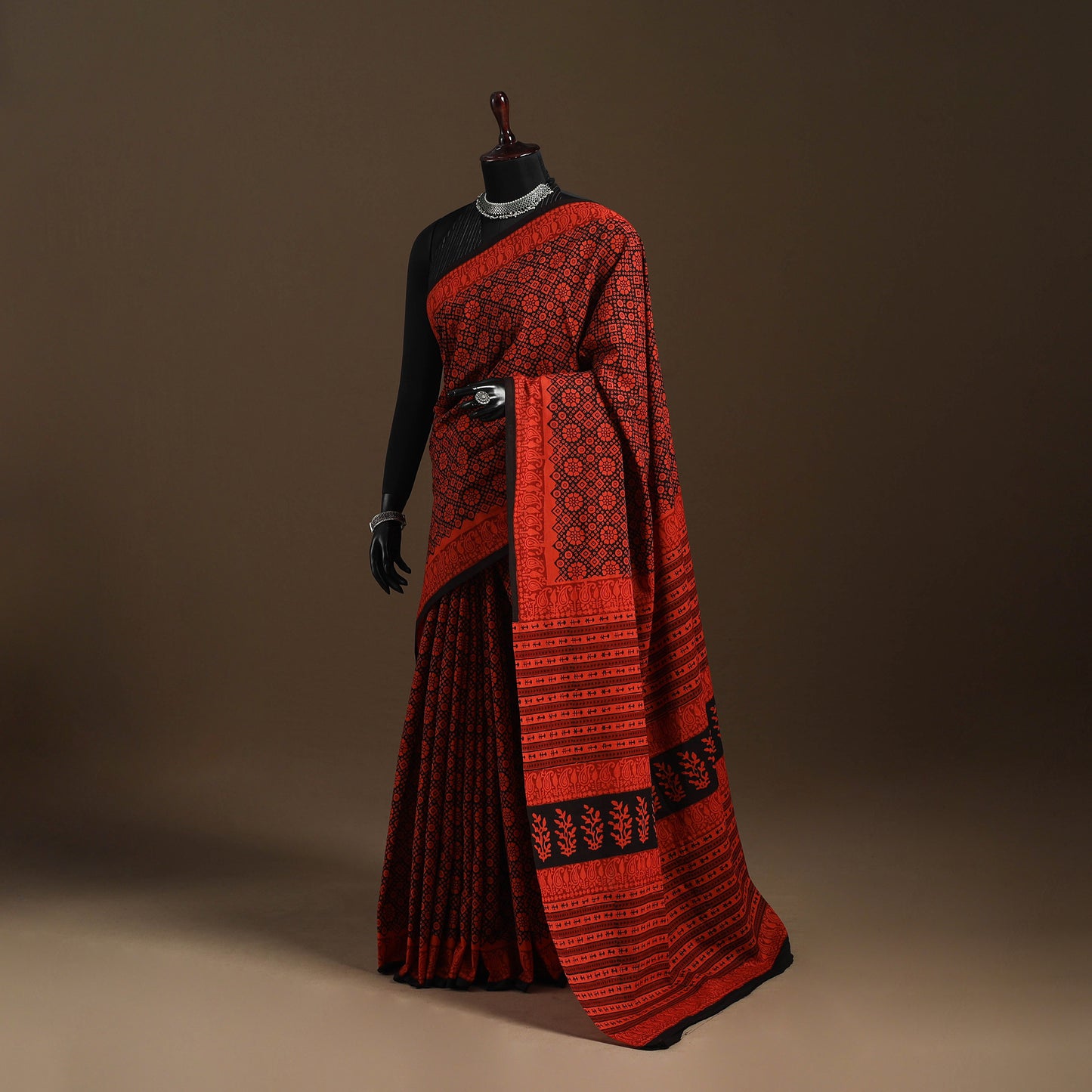 Red - mul cotton hand bagru saree 15 - handcrafted