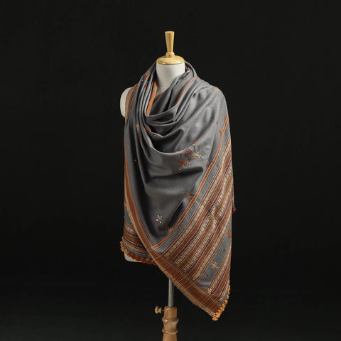 Kutch Handwoven Mirror Work Chomuk Buta Acrylic Wool Shawl 06