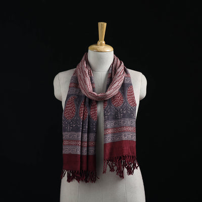 Handwoven Merino Wool Natural Dyed Hand Block Bagh Print Stole 17