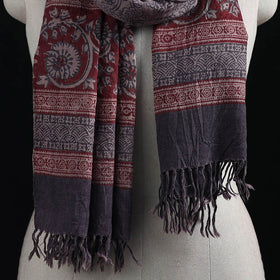 Handwoven Merino Wool Natural Dyed Hand Block Bagh Print Stole 18