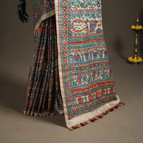 Multicolor - Madhubani Handpainted Pure Ghicha Tussar Silk Handloom Saree 04