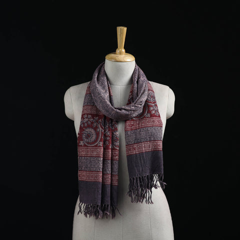 Handwoven Merino Wool Natural Dyed Hand Block Bagh Print Stole 18