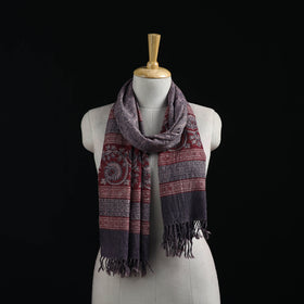 Handwoven Merino Wool Natural Dyed Hand Block Bagh Print Stole 18