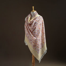 Floral Sanganeri Print Pure Merino Wool Handwoven Shawl 02