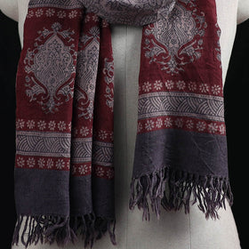 Handwoven Merino Wool Natural Dyed Hand Block Bagh Print Stole 19