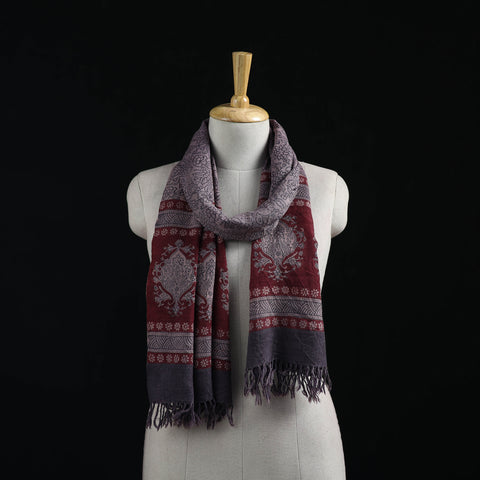 Handwoven Merino Wool Natural Dyed Hand Block Bagh Print Stole 19