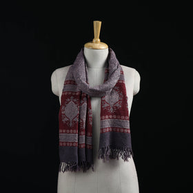 Handwoven Merino Wool Natural Dyed Hand Block Bagh Print Stole 19