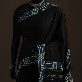 Ajrakh Hand Block Print Tagai & Mirror Patchwork Pure Mul Cotton Saree 16
