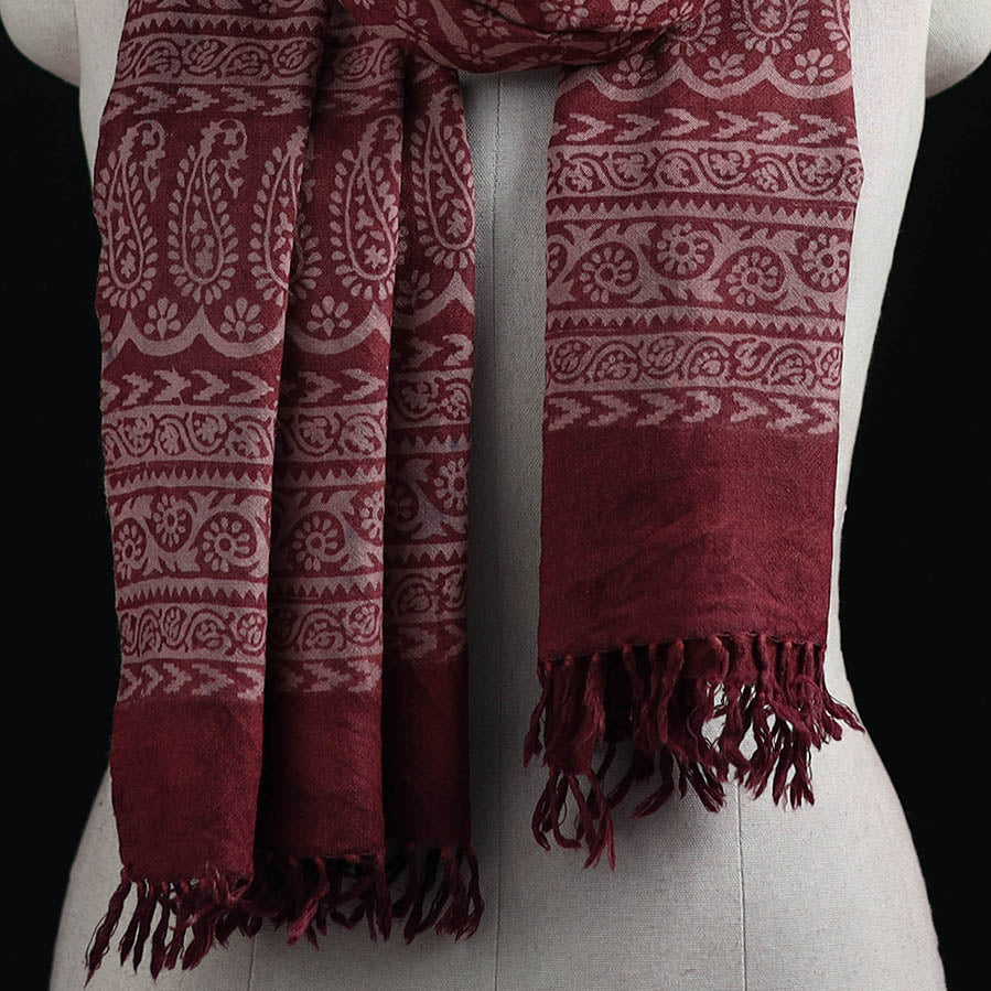Handwoven Merino Wool Natural Dyed Hand Block Bagh Print Stole 20